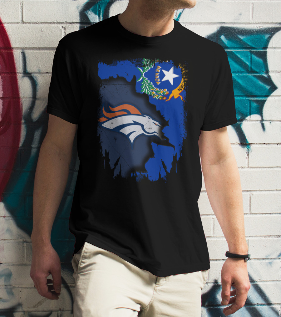 Nevada Proud With Broncos Spirit And State Flag T-Shirt