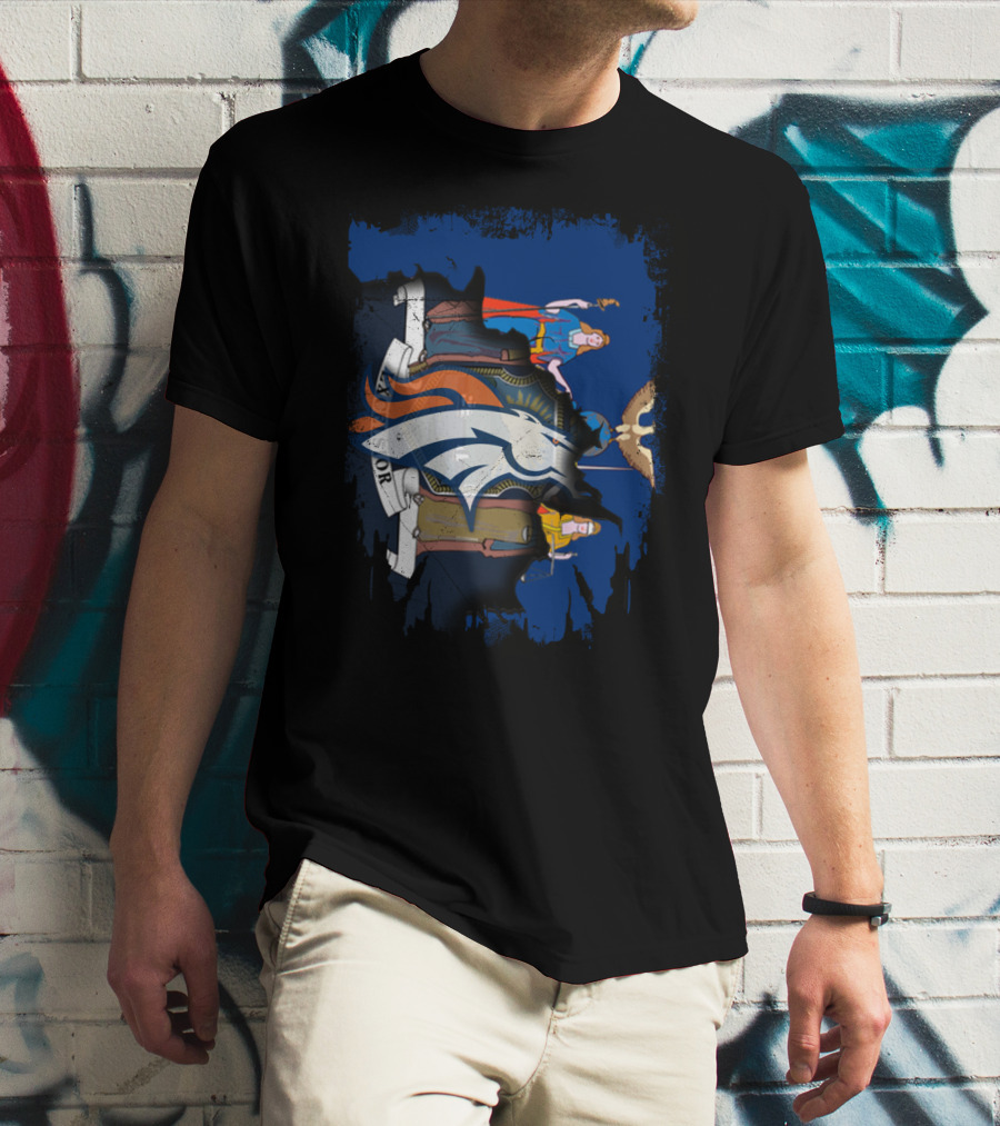 New York State Crest Overlaid With Broncos Logo Together T-Shirt