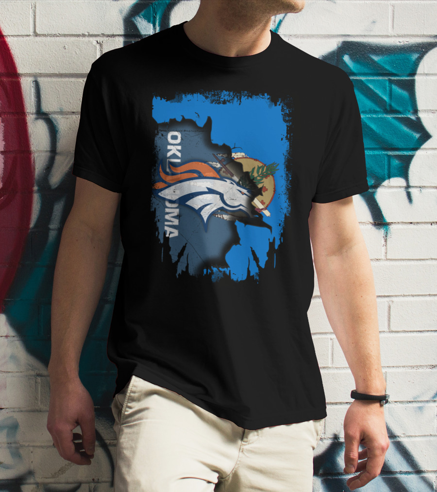 Oklahoma Flag With Denver Broncos Logo Integration T-Shirt