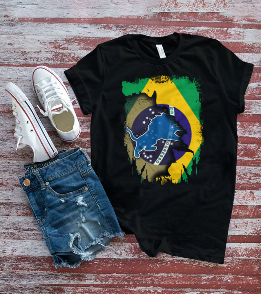 Brazilian Flag Blended With Blue Lion T-Shirt