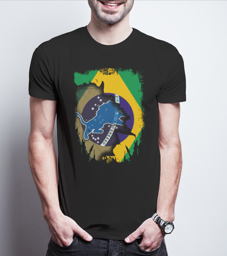 Brazilian Flag Blended With Blue Lion T-Shirt