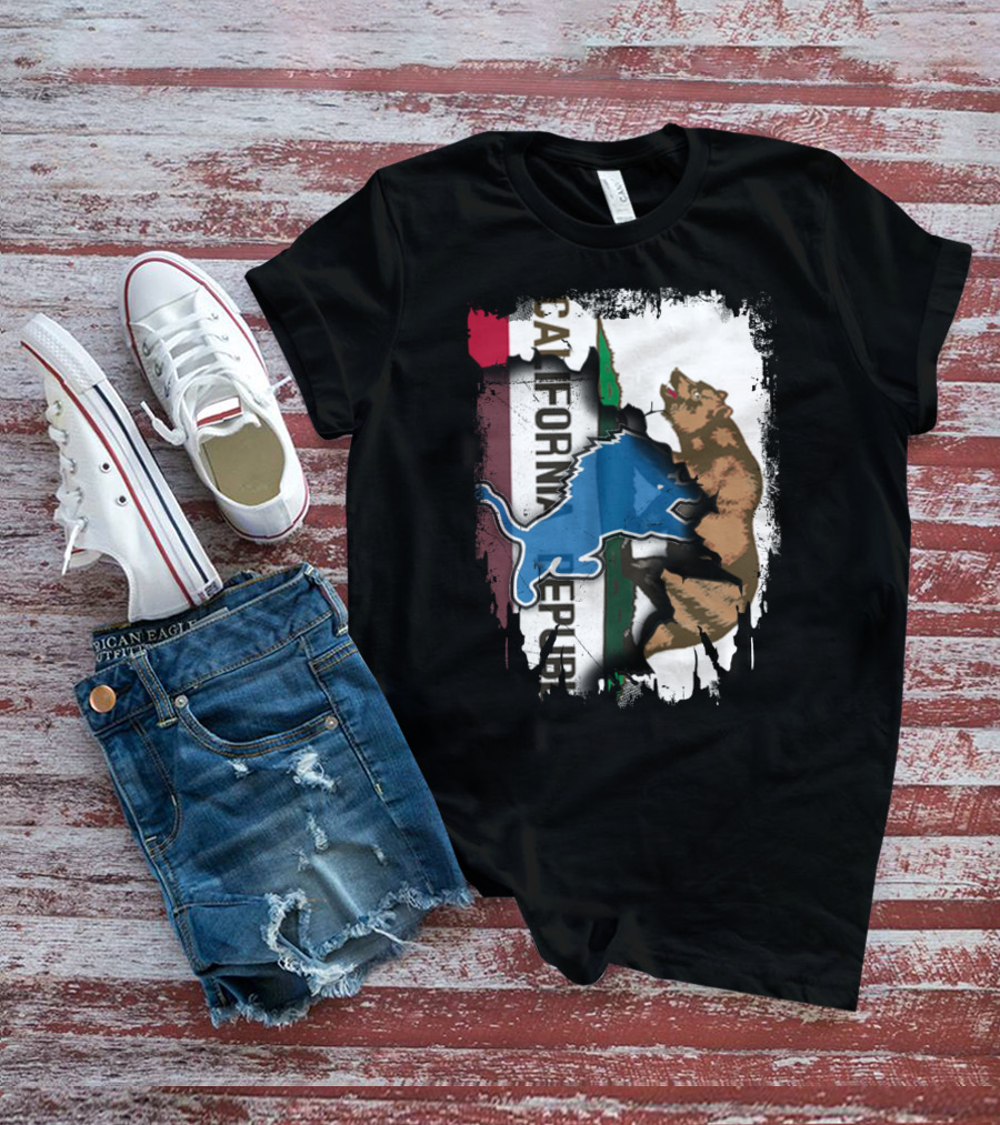 California Republic With Blue Lion And Bear T-Shirt