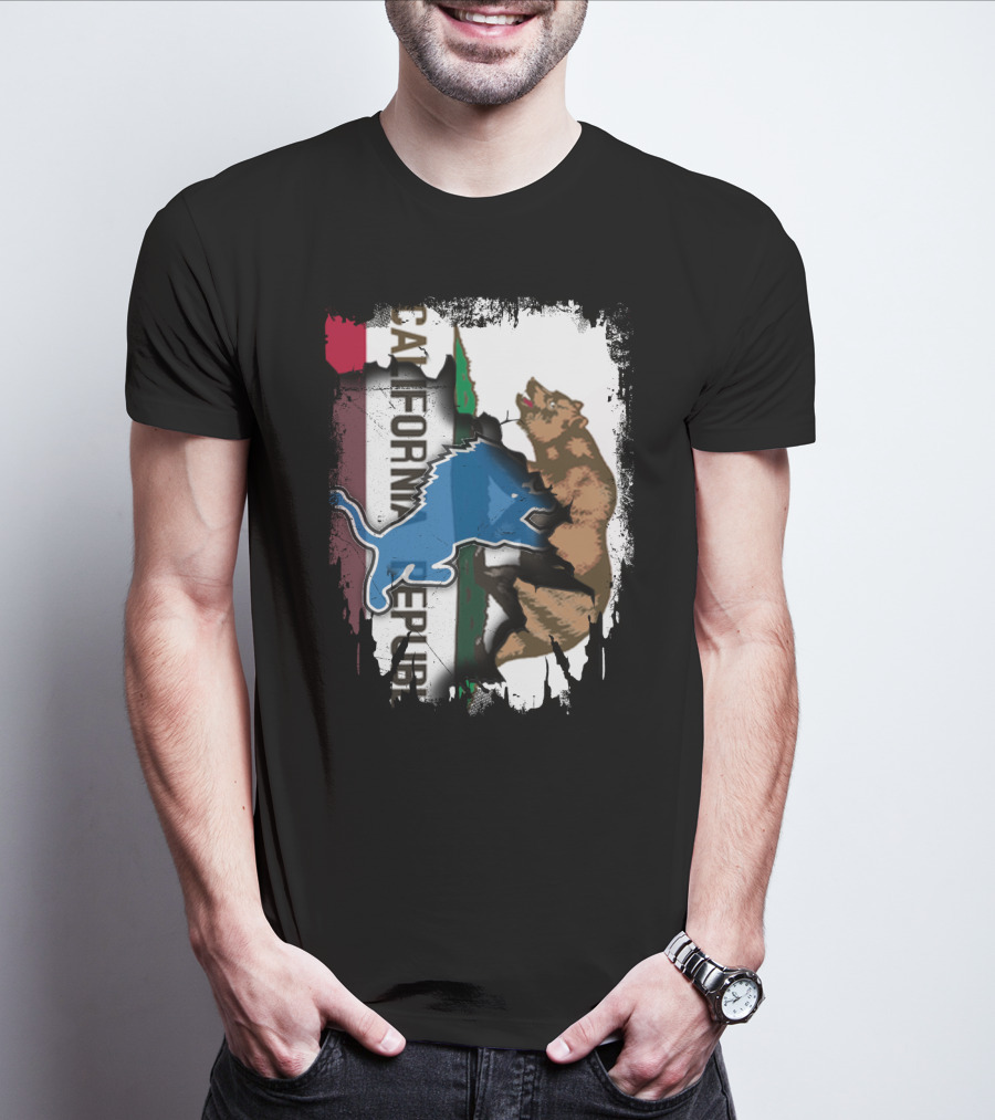 California Republic With Blue Lion And Bear T-Shirt