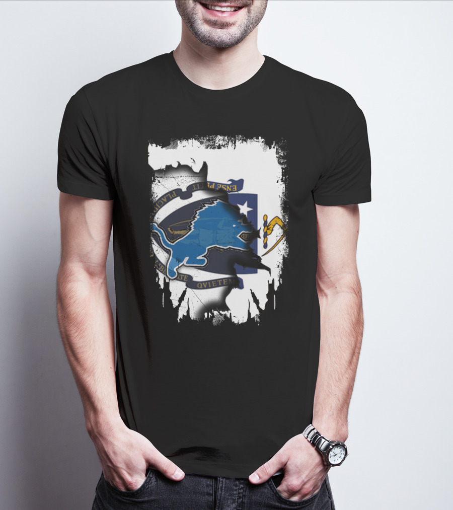 Detroit Lions And Massachusetts Flag United T-Shirt