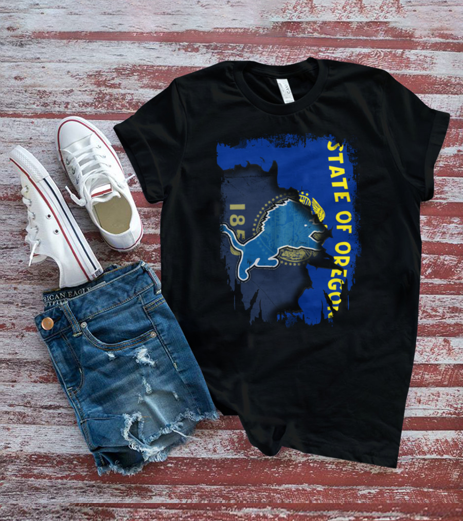 State Of Oregon 1859 With Detroit Lions Mashup T-Shirt