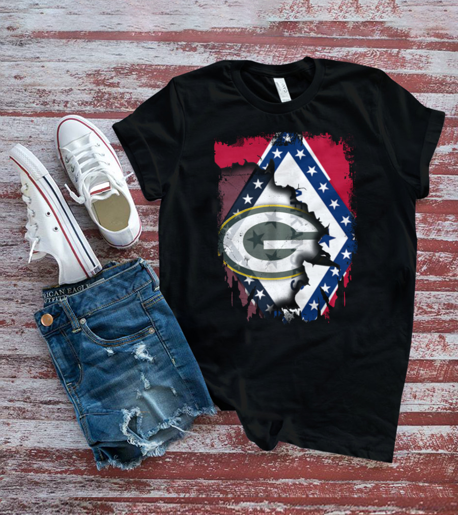 Together Arkansas Green Bay Packers Flag Fusion T-Shirt