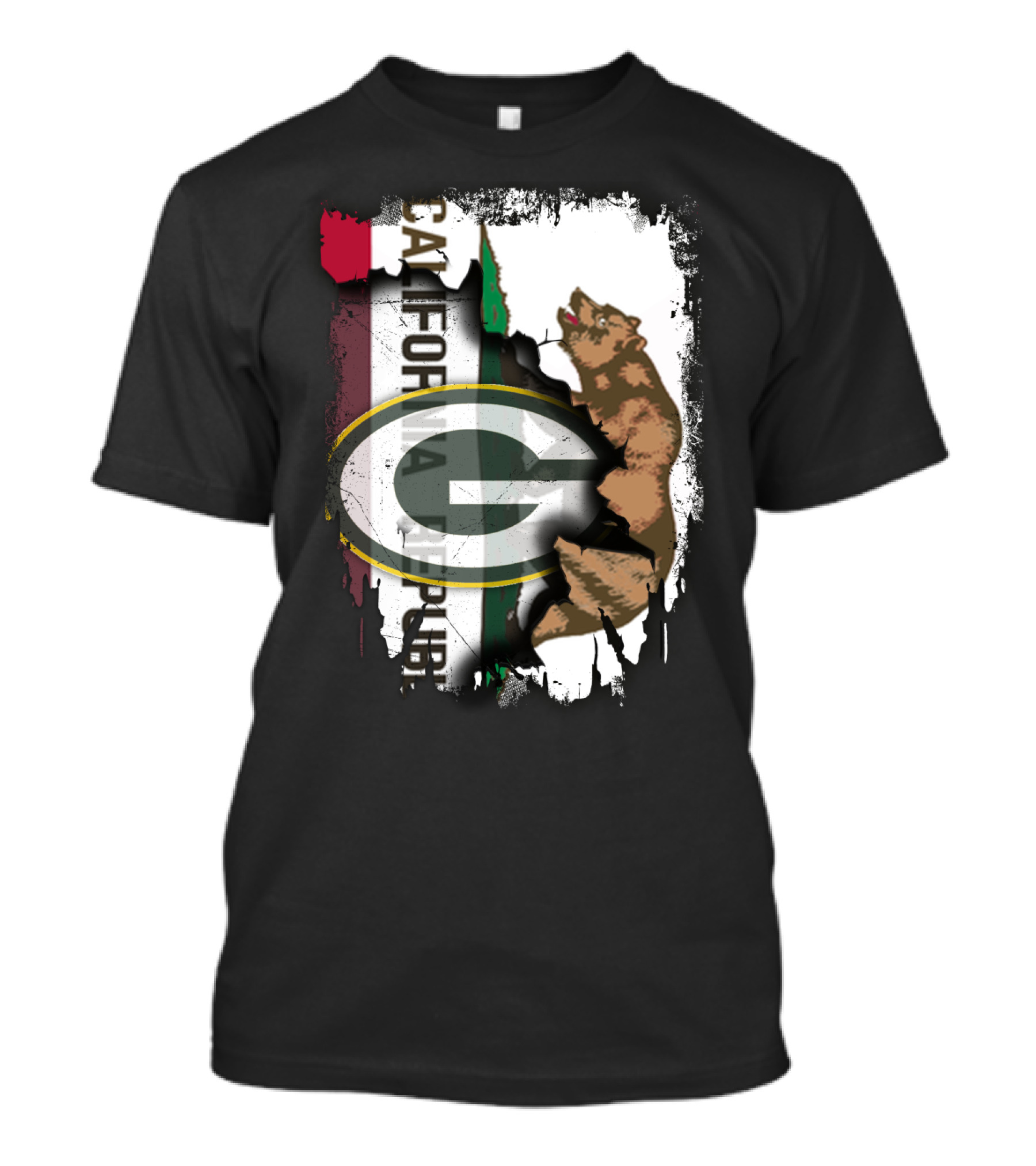 California Republic With Green Bay Packers Logo And Bear T-Shirt