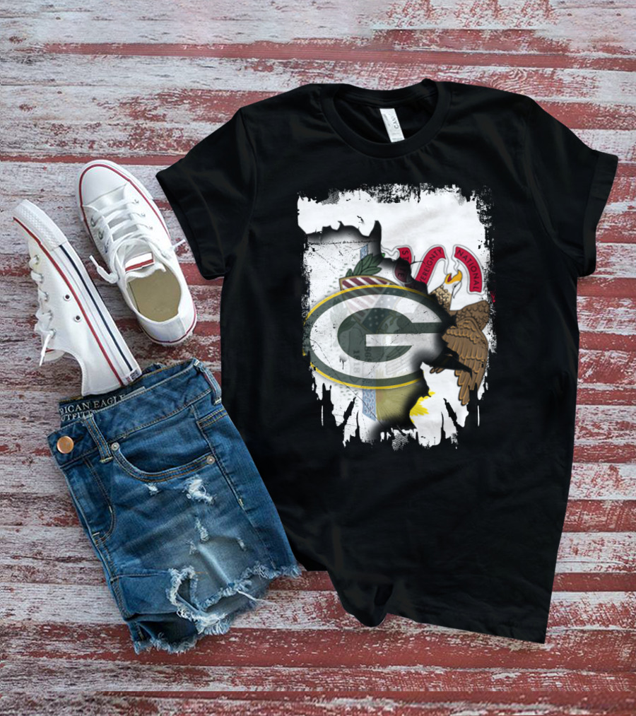 Illinois State Flag Blended With Green Bay Packers T-Shirt