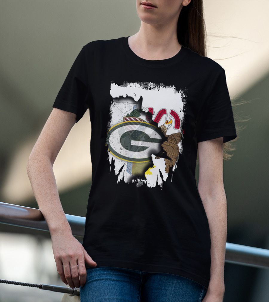 Illinois State Flag Blended With Green Bay Packers T-Shirt