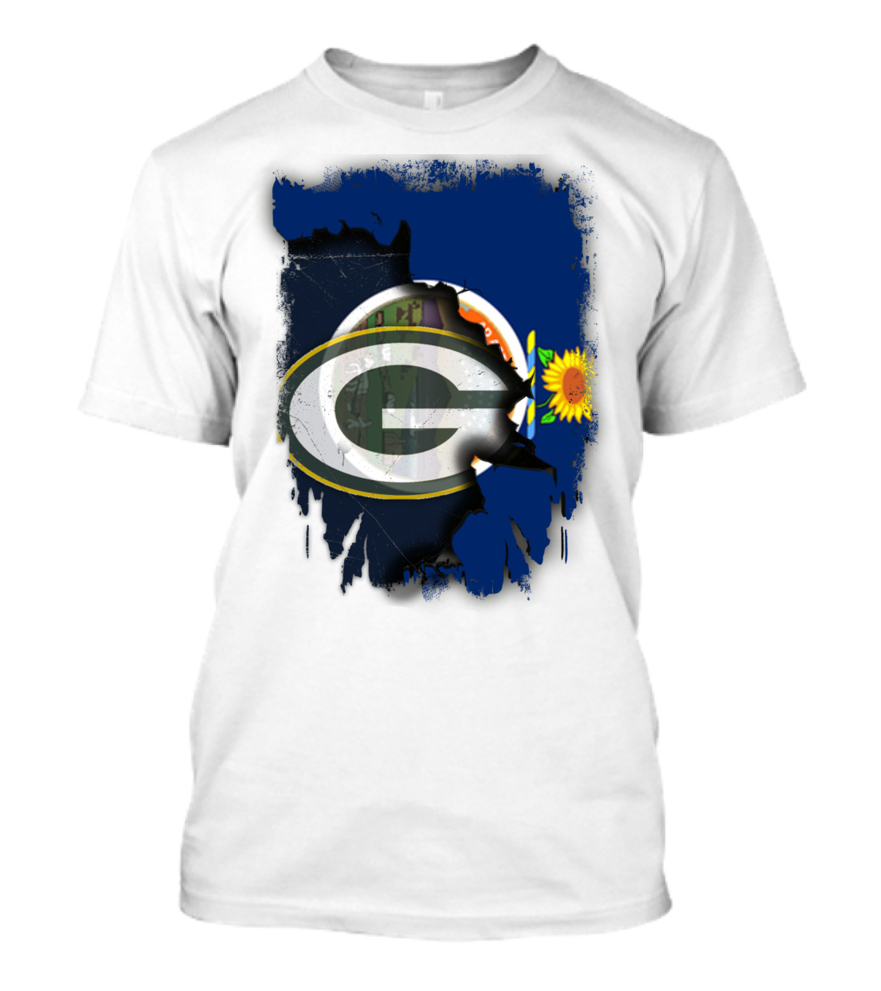 Kansas State Flag With Green Bay Packers Logo And Sunflower T-Shirt
