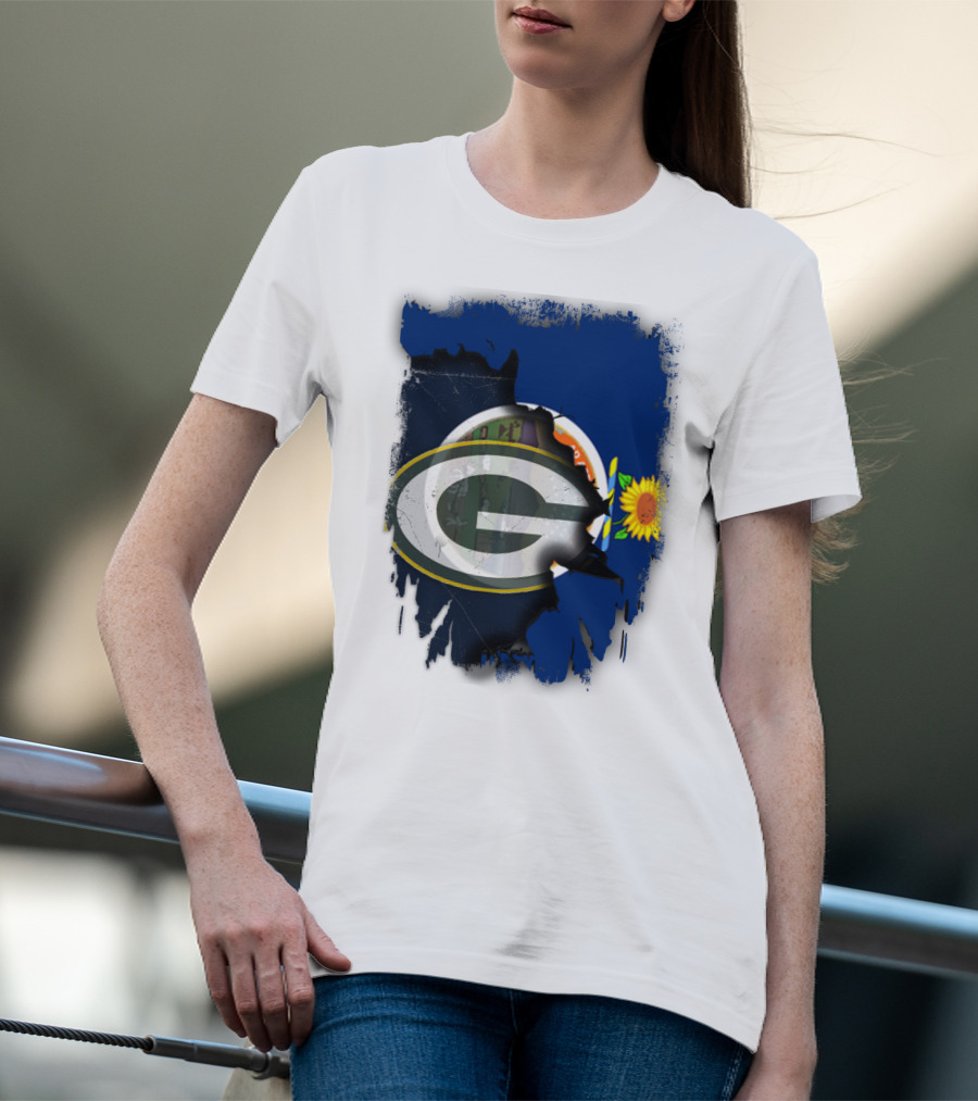 Kansas State Flag With Green Bay Packers Logo And Sunflower T-Shirt