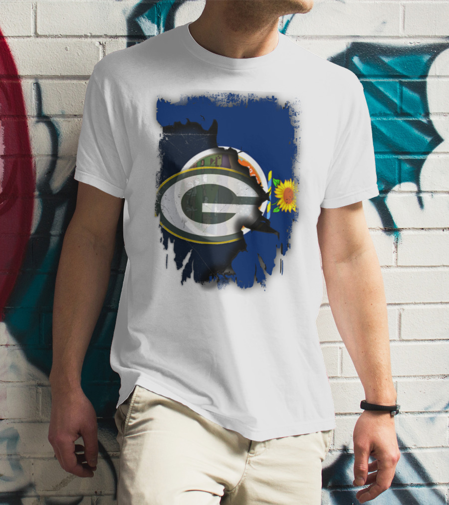 Kansas State Flag With Green Bay Packers Logo And Sunflower T-Shirt