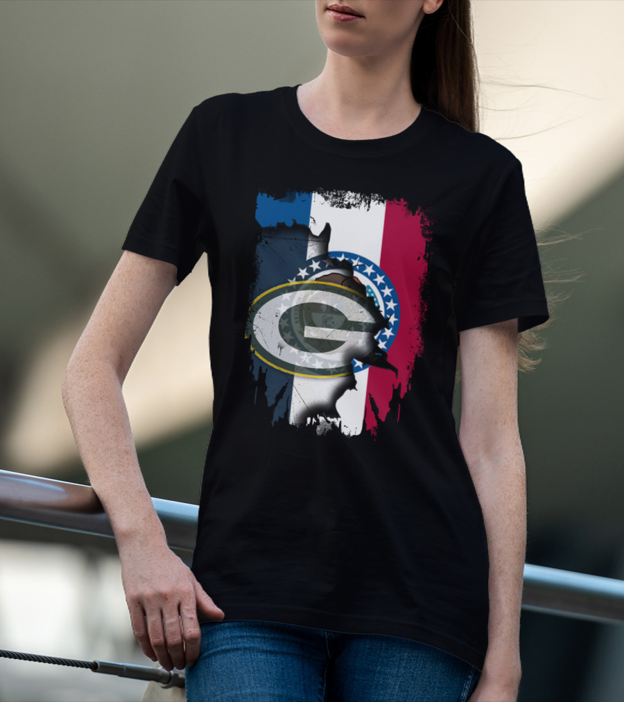 Missouri Flag With Green Bay Packers Logo Fusion T-Shirt