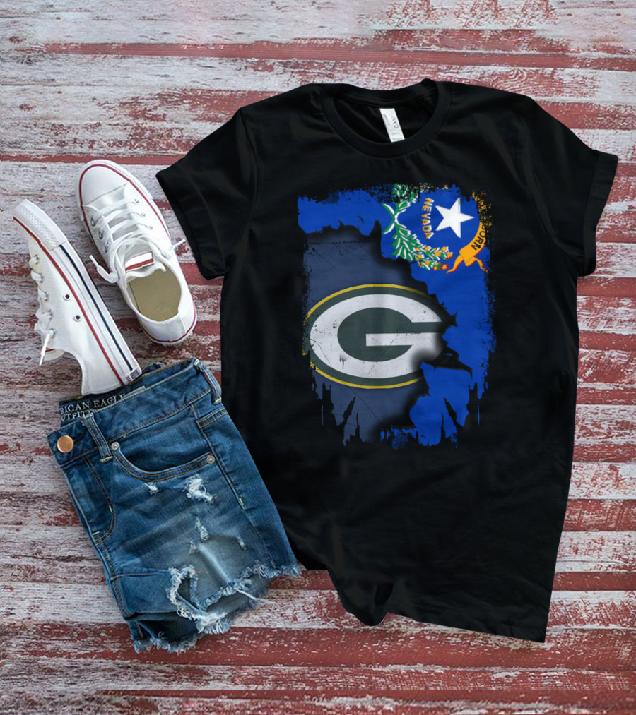 Nevada State Pride With Green Bay Packers Logo Fusion T-Shirt