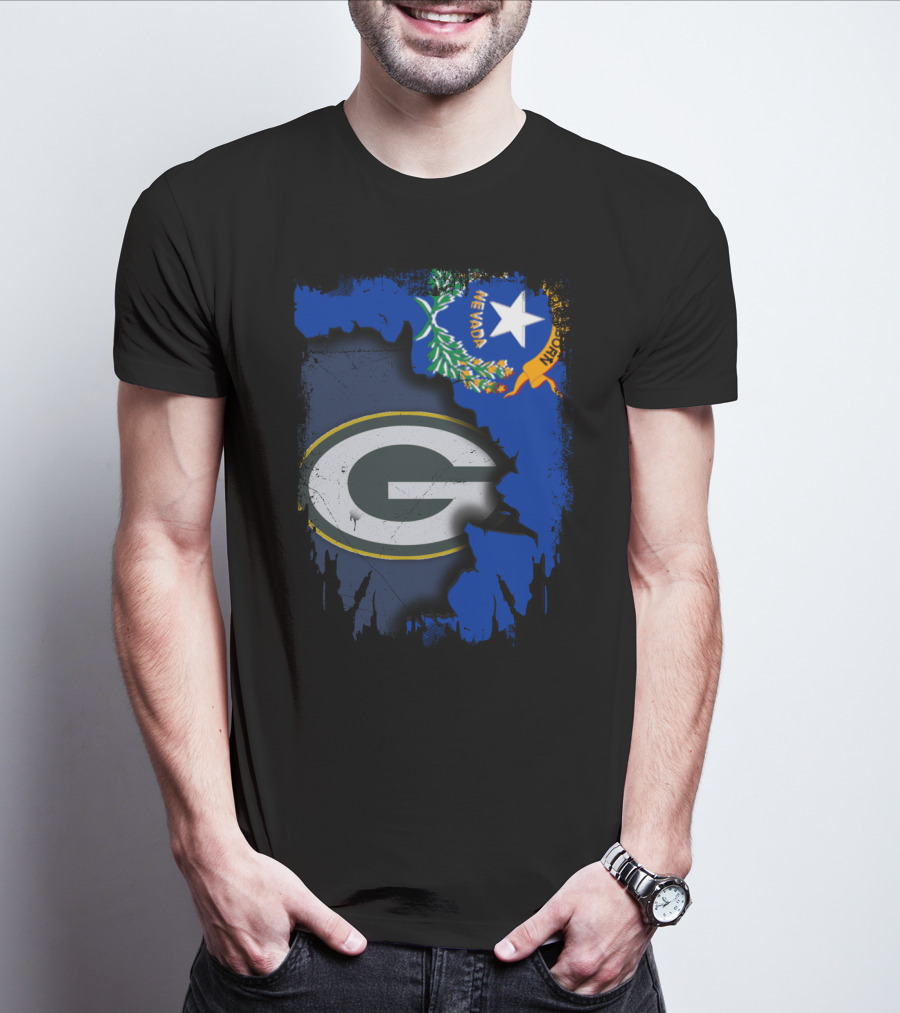 Nevada State Pride With Green Bay Packers Logo Fusion T-Shirt