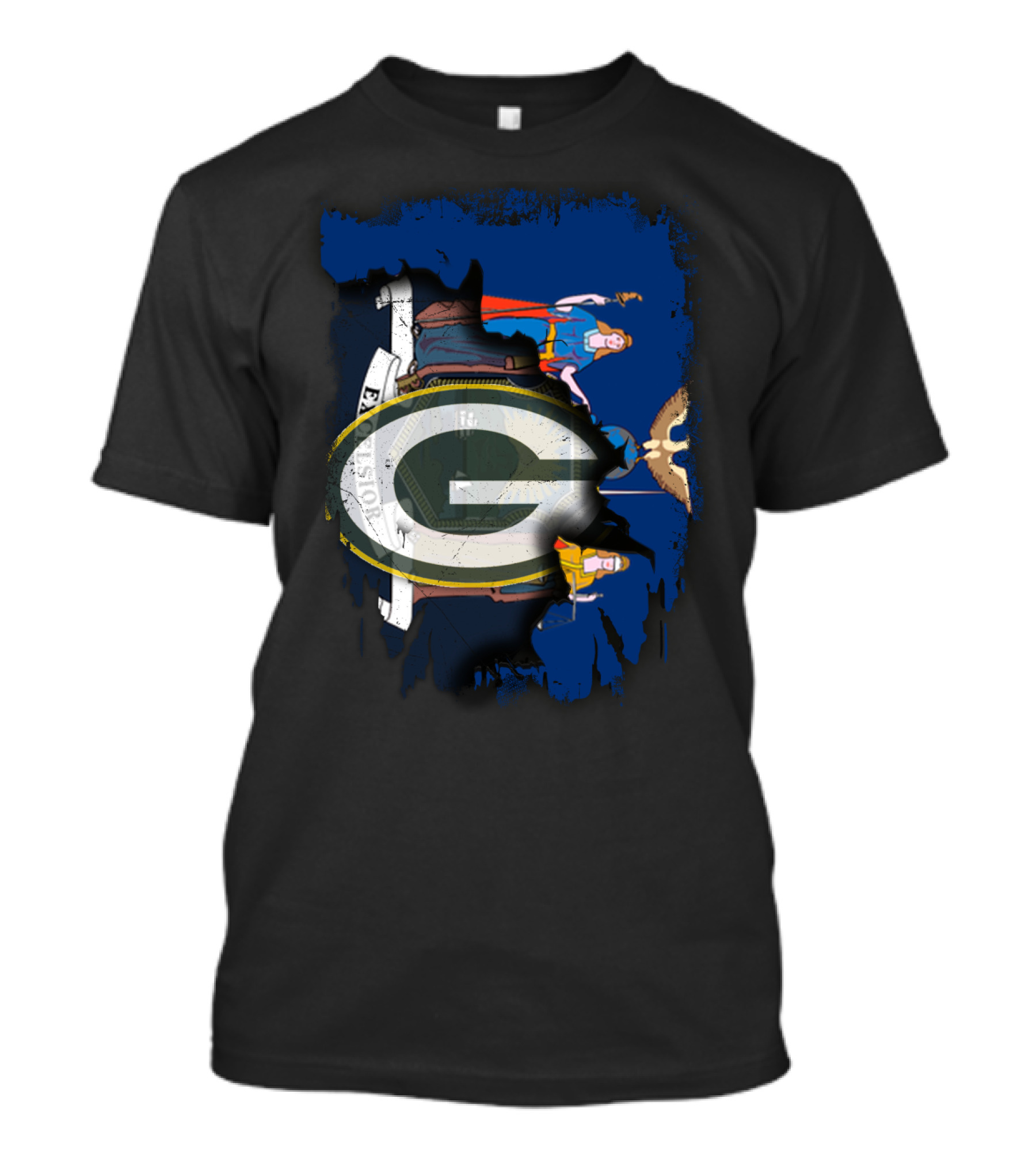 New York State Symbol With Green Bay Packers Logo Fusion T-Shirt