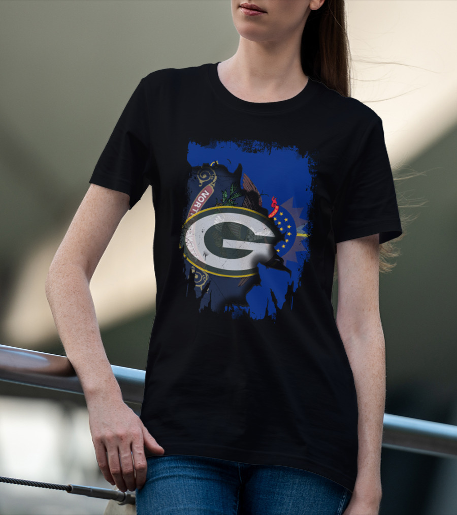 Green Bay Packers Logo Overlaid On North Dakota Flag T-Shirt