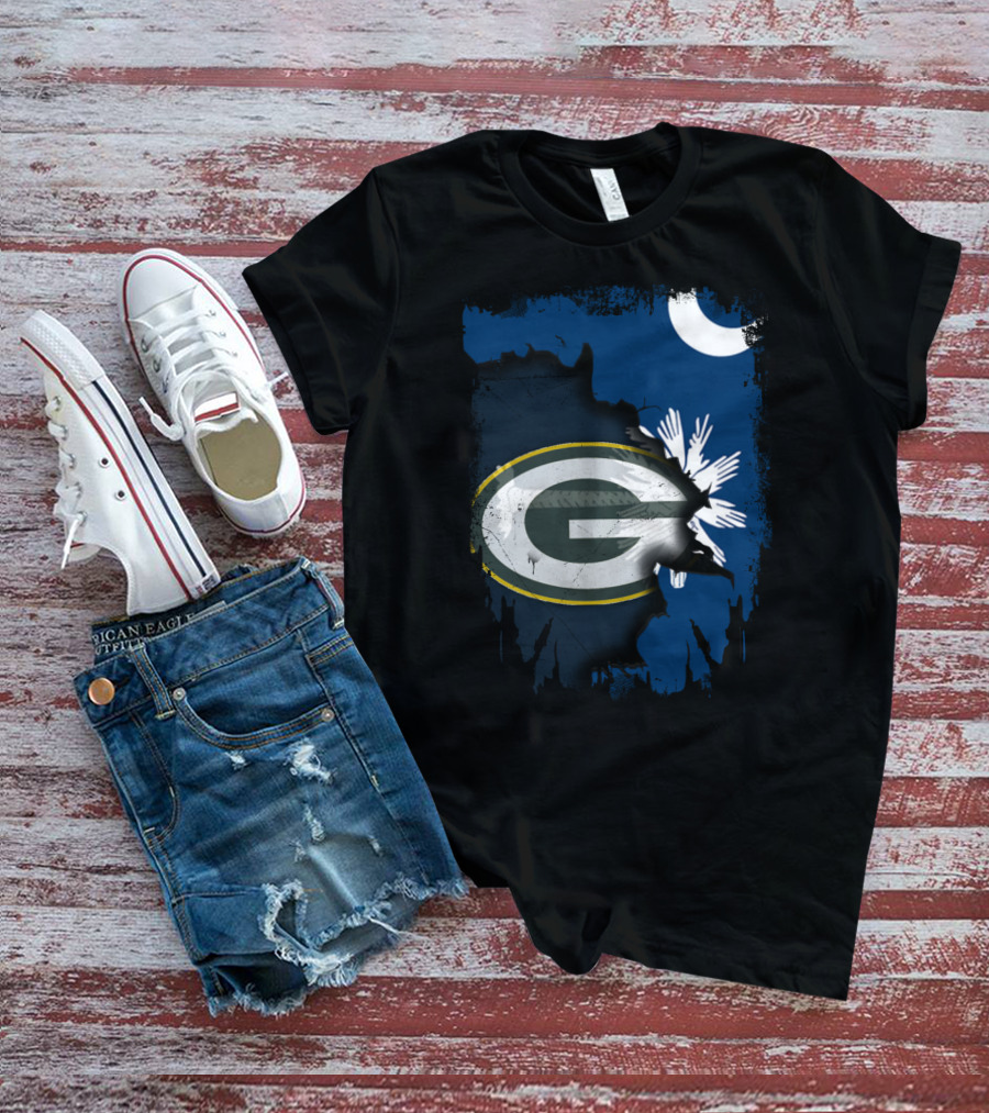 South Carolina And Packers Logo Blend With Crescent Moon And Palmetto Tree T-Shirt