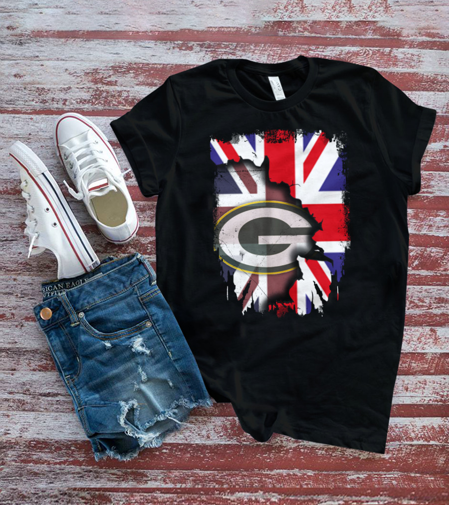 United Kingdom Union Jack With Green Bay Packers T-Shirt
