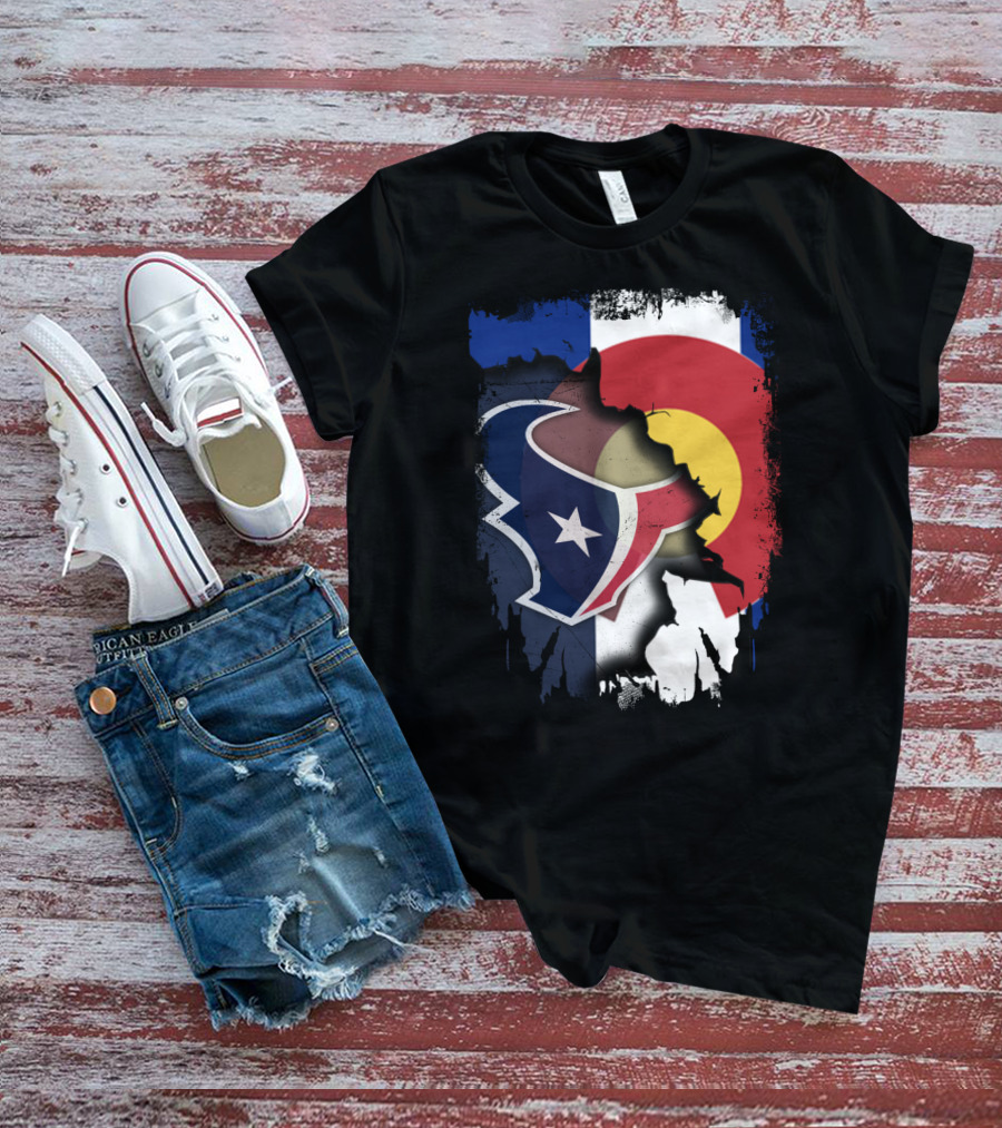 Together Colorado With Texans Flag And Houston Texans Logo Collaboration T-Shirt