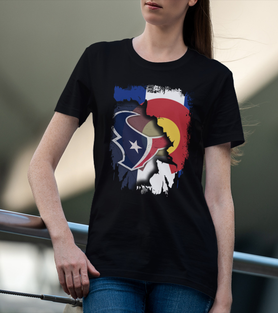 Together Colorado With Texans Flag And Houston Texans Logo Collaboration T-Shirt