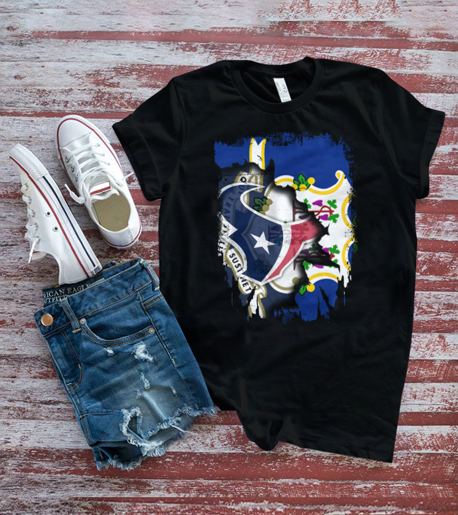 Connecticut State Pride With Texans NFL Team Collaboration T-Shirt