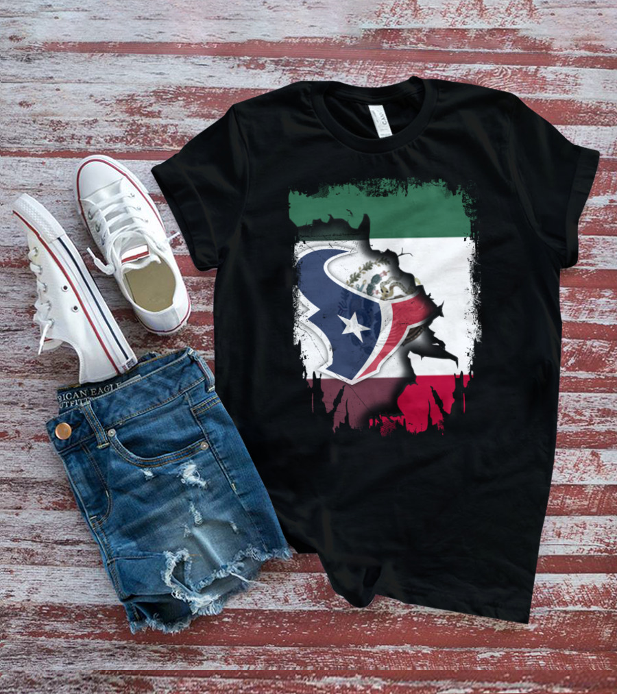 Together Mexico With Texans Flag And Logo Fusion T-Shirt