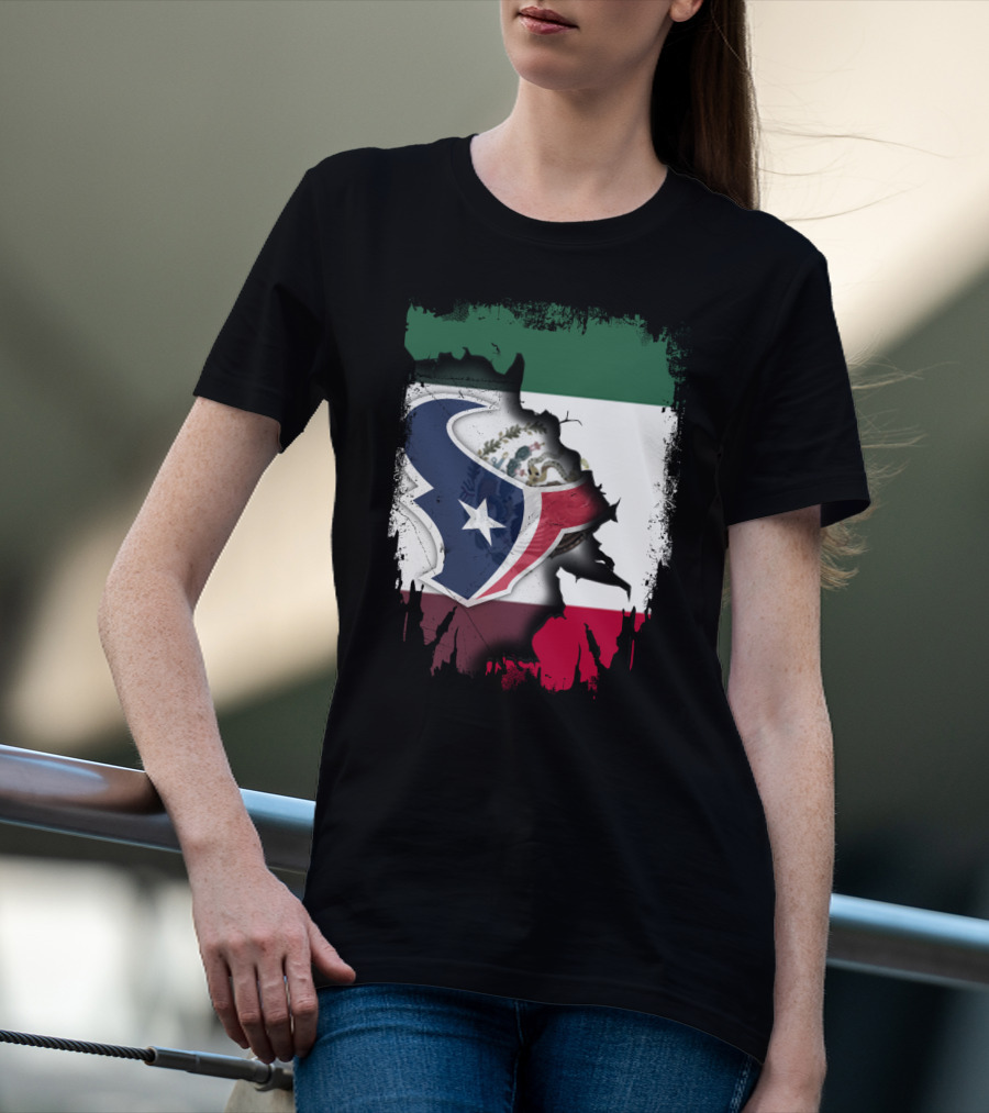 Together Mexico With Texans Flag And Logo Fusion T-Shirt