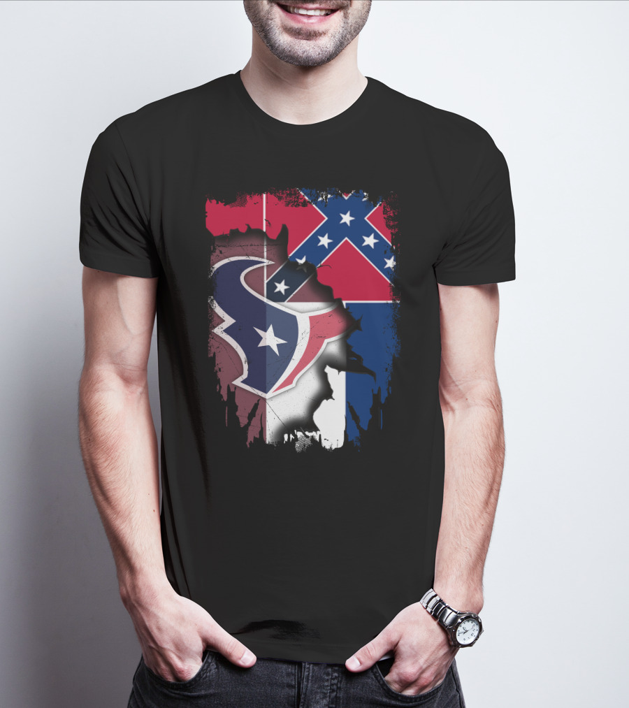 Mississippi Flags And Texans NFL Logo Integration T-Shirt