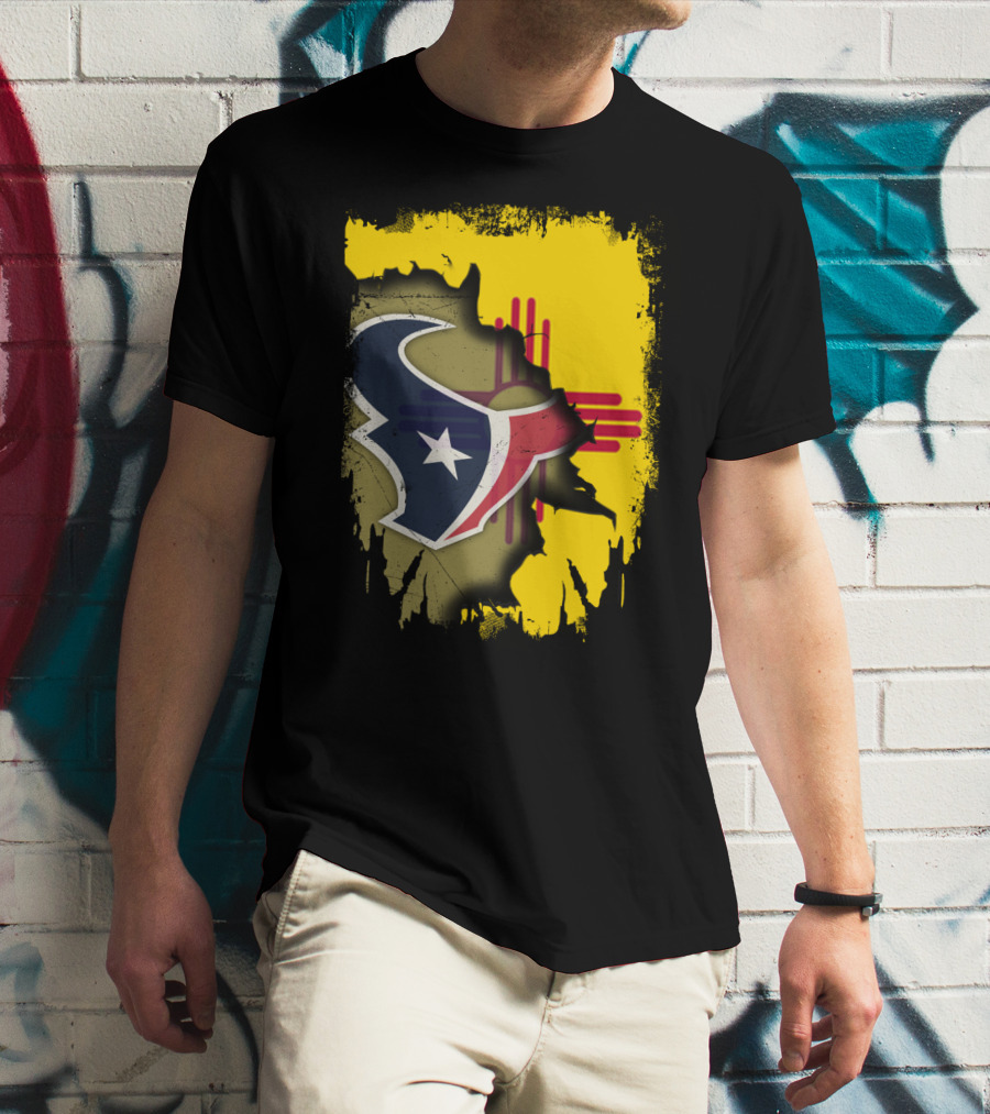 New Mexico And Texas Unite With Texans Football Logo On Zia T-Shirt