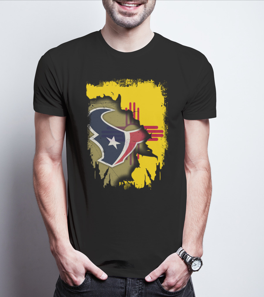New Mexico And Texas Unite With Texans Football Logo On Zia T-Shirt