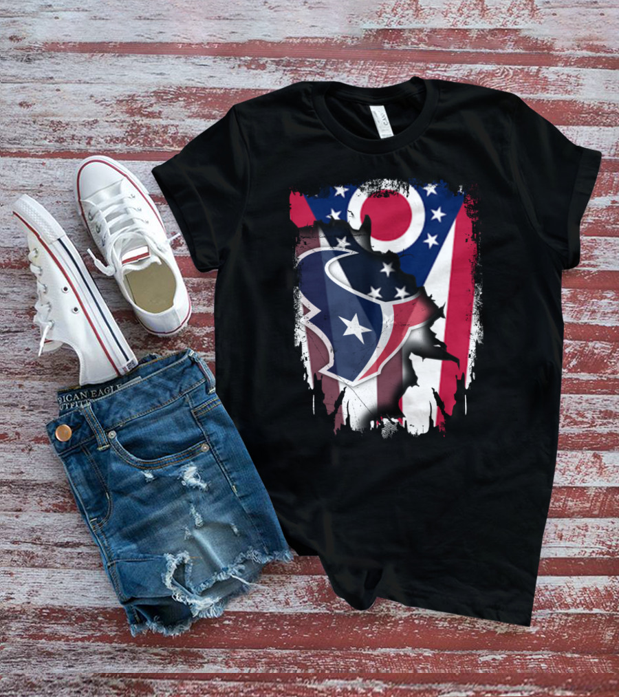 Together Ohio With Texans Flag And Texans Bull Logo Fusion T-Shirt