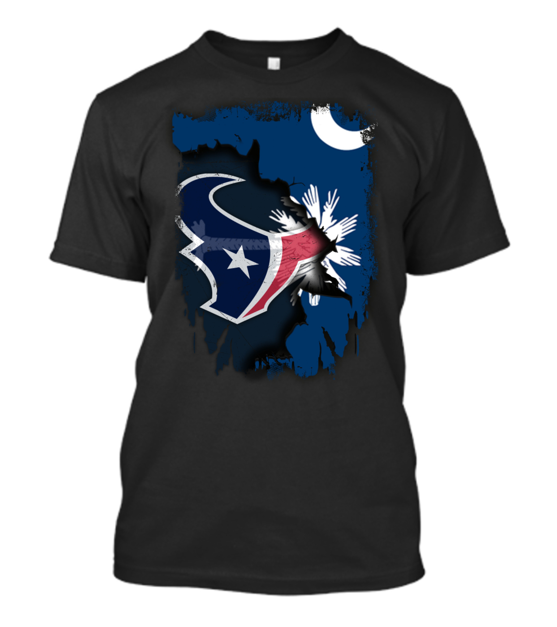 Together South Carolina With Texans Crescent And Palmetto Overlaid With Football T-Shirt