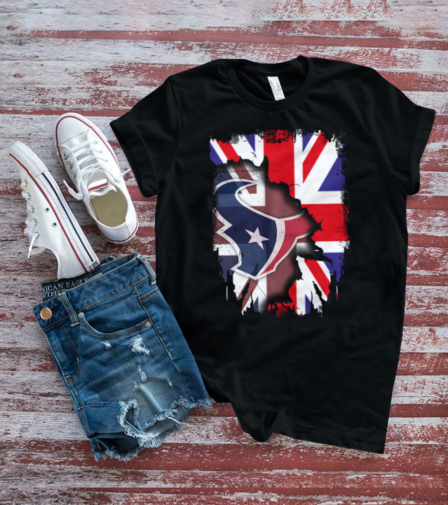 United Kingdom Flag With Texans Football Logo Fusion T-Shirt