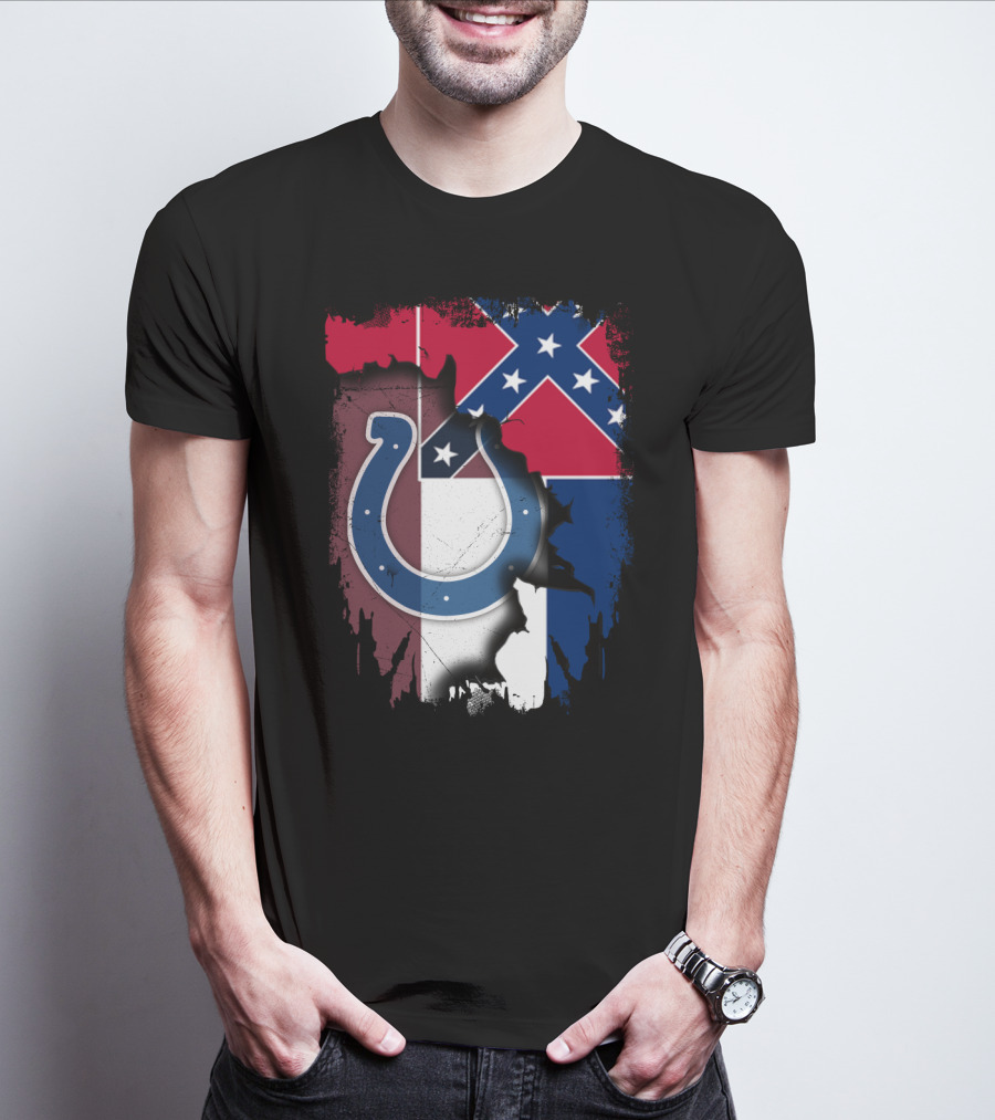 Colts Horseshoe On Mississippi Flag Backdrop T-Shirt