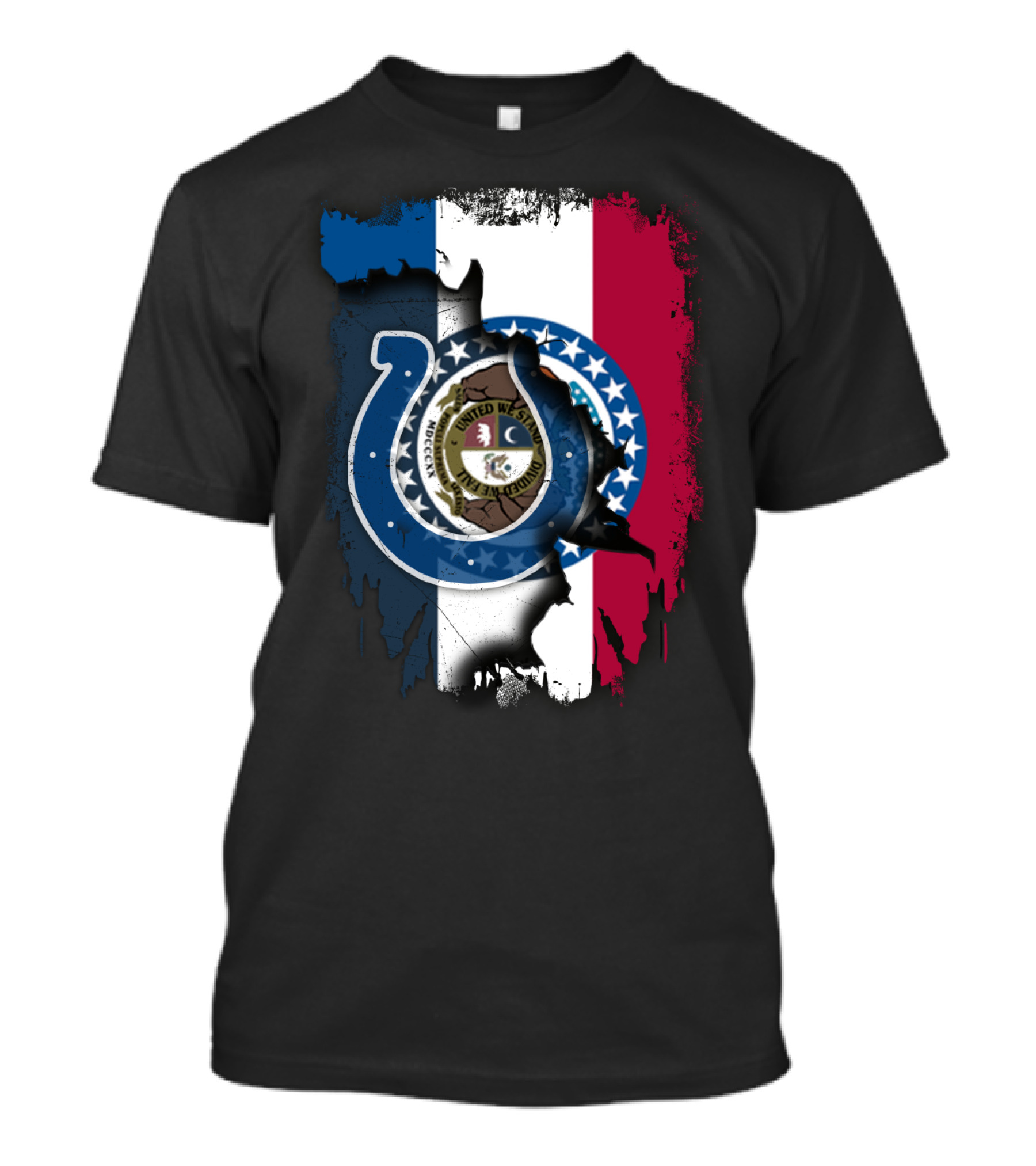 Together Missouri With Colts Horseshoe And Flag Fusion T-Shirt