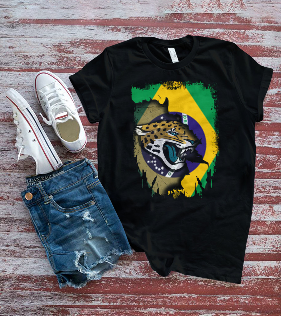 Brazilian Flag With Fierce Jaguar T-Shirt