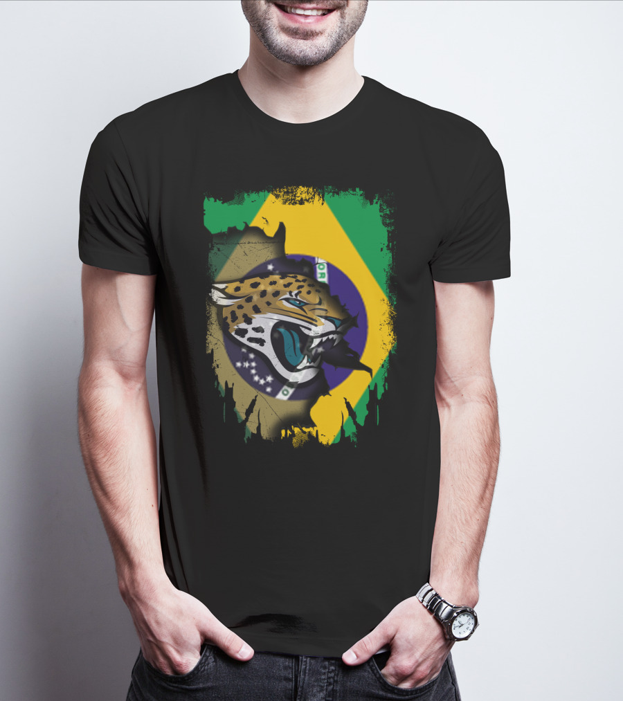 Brazilian Flag With Fierce Jaguar T-Shirt