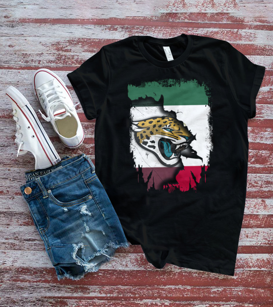 Together Mexico With Jaguars Flag And Fierce Face T-Shirt
