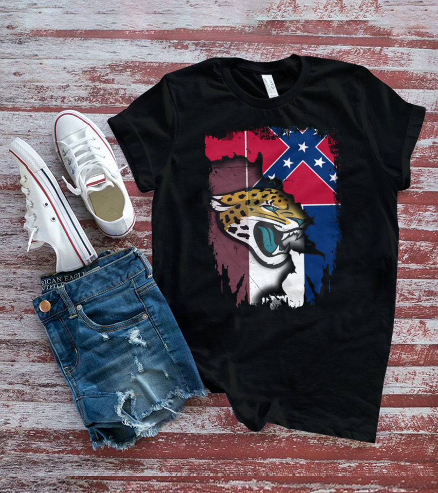 Together Mississippi With Jaguars Confederate Flag And Fierce Jaguar Head T-Shirt