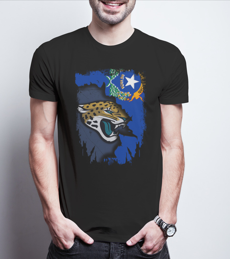 Nevada State Flag With Stylized Jaguars Emblem Together T-Shirt