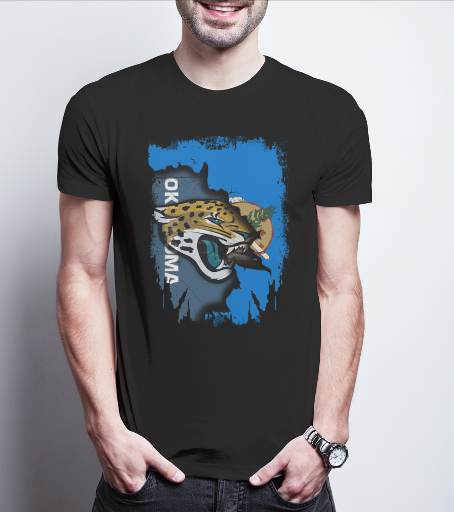 Oklahoma Jaguars With State Flag And Fierce Jaguar Head T-Shirt