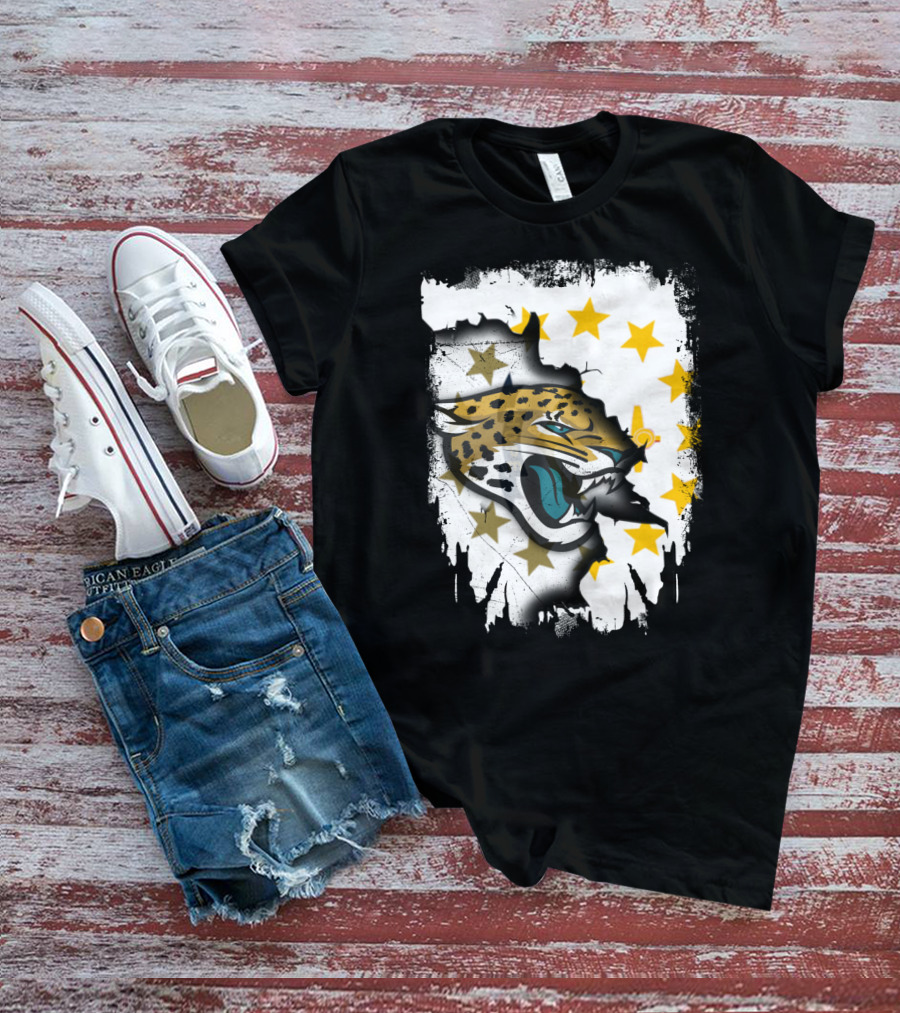 Rhode Island Star Pattern With Jaguars Roaring Together T-Shirt