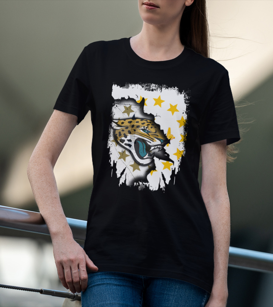 Rhode Island Star Pattern With Jaguars Roaring Together T-Shirt