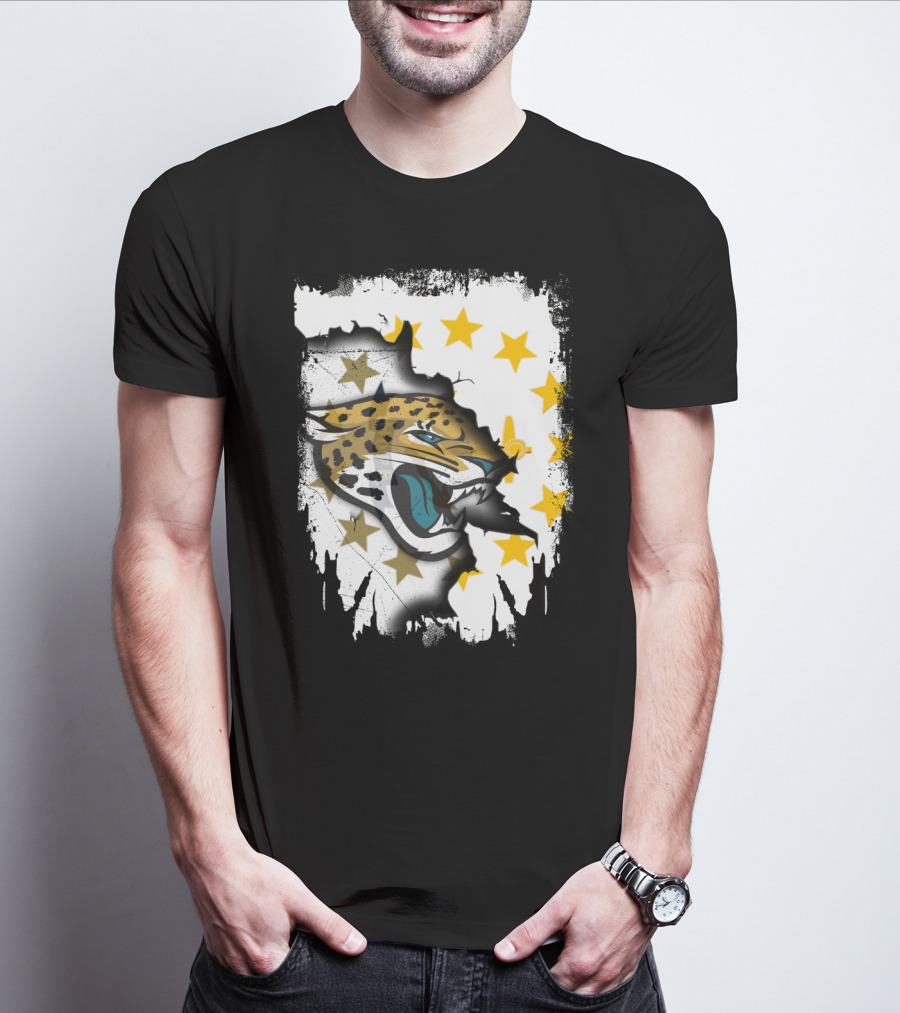 Rhode Island Star Pattern With Jaguars Roaring Together T-Shirt
