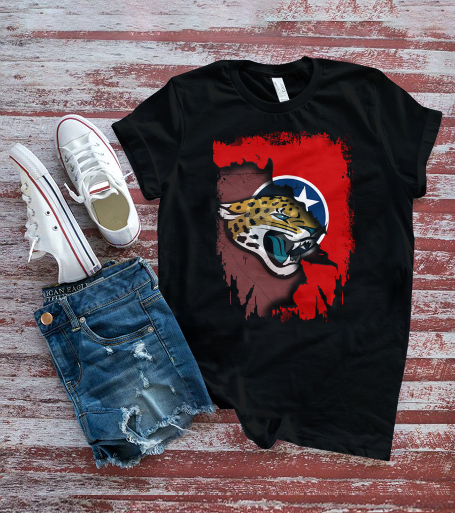 Tennessee State Flag With Jacksonville Jaguars Logo Fusion T-Shirt