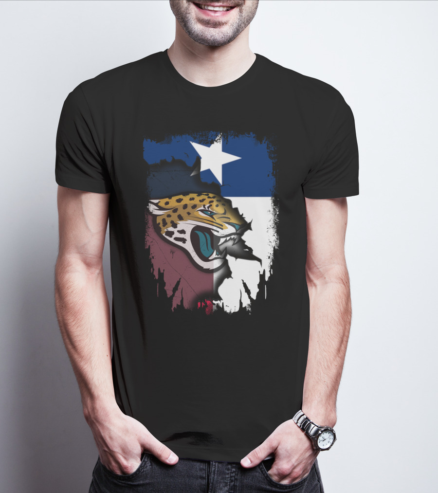 Texas Flag With Fierce Jaguar Face T-Shirt