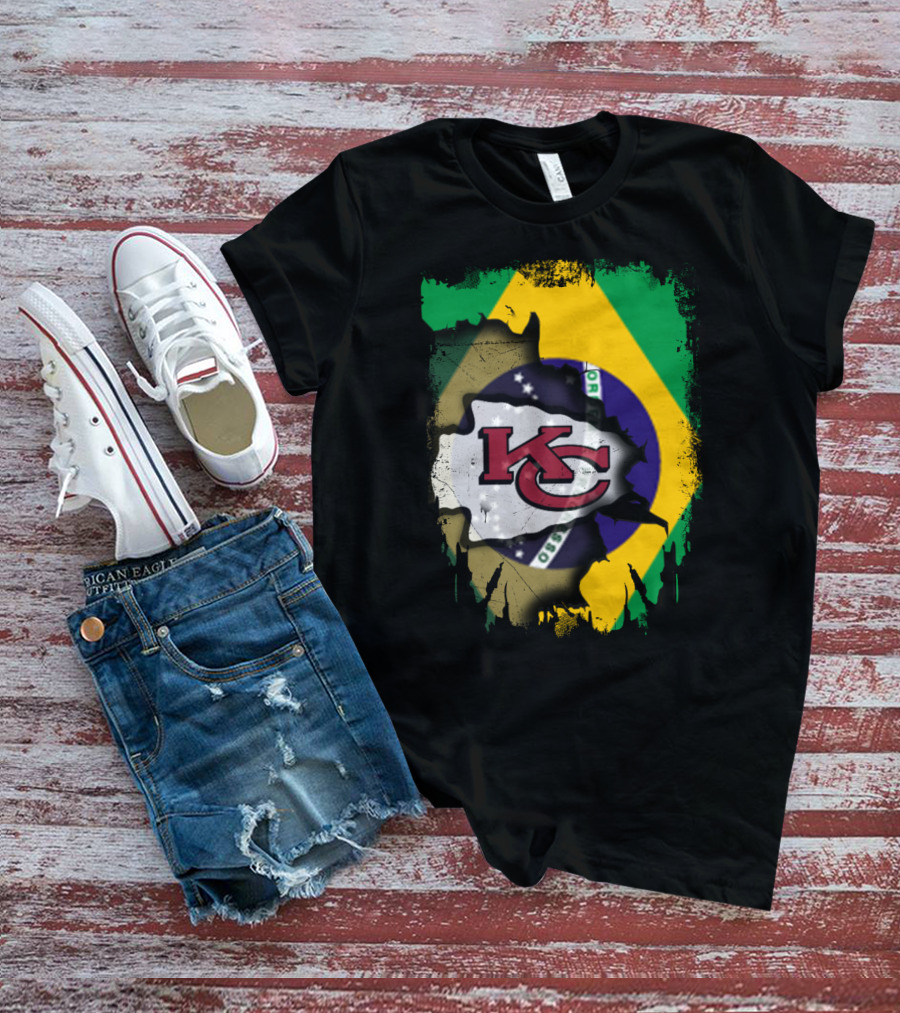 Brazilian Flag With Kansas City Chiefs Logo Fusion T-Shirt