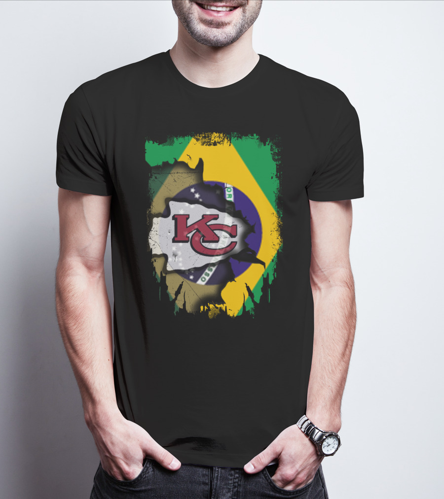 Brazilian Flag With Kansas City Chiefs Logo Fusion T-Shirt