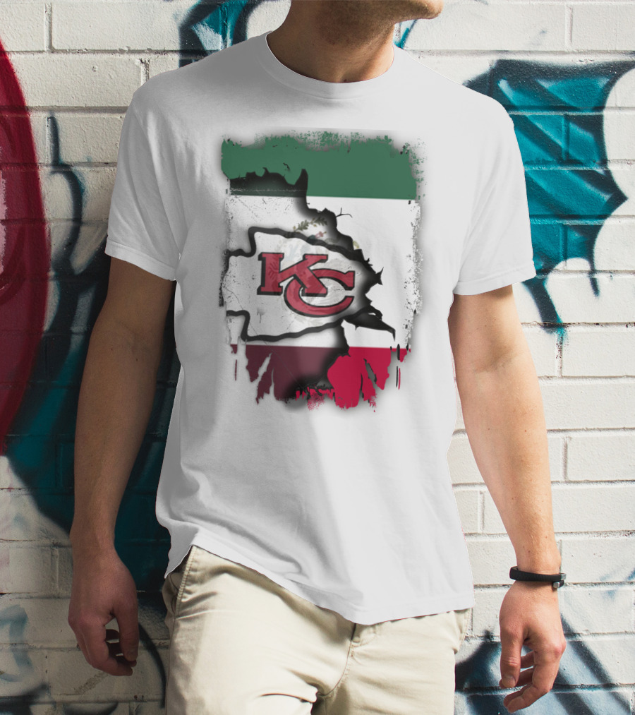 KC Chiefs Logo With Torn Mexico Flag T-Shirt